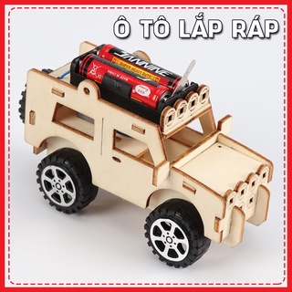 Xe Jeep Đồ Chơi Cho Bé Tự Lắp Ráp Thông Minh Bằng Gỗ Chạy Bằng Pin - Đồ Chơi Phát Triển Khoa Học STEM - Tô Màu