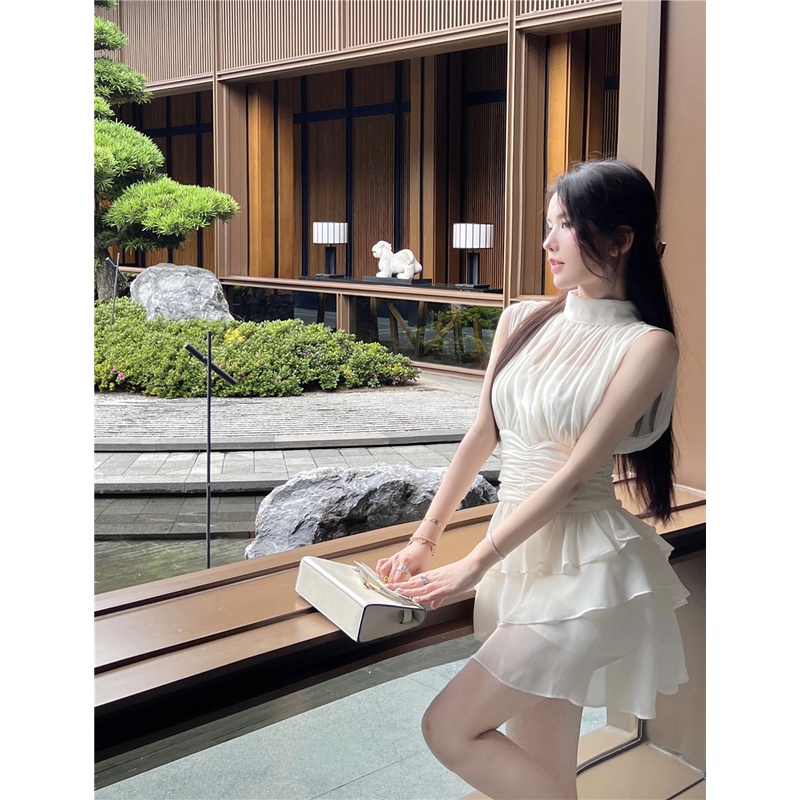 Đầm Không Tay Chất Liệu Chiffon Màu Trắng Thiết Kế Mỏng Thời Trang Mùa Hè Theo Phong Cách Hàn Quốc Dành Cho Nữ
