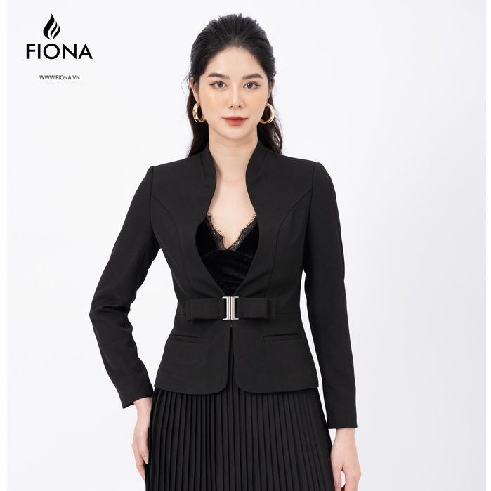Áo vest cổ leo tay dài mặt đai mở kẹp nơ trang trí thân trước FIONA F651434