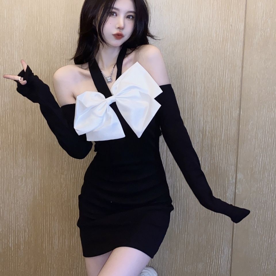 COZOK Đầm Tay Dài Trễ Vai Đính Nơ Kiểu Dáng Quyến Rũ