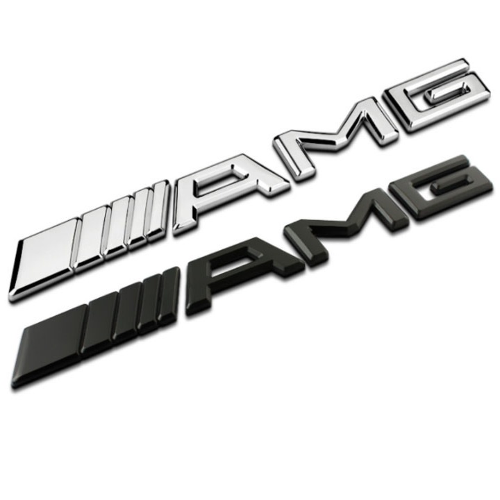 Logo chữ nổi AMG 3D hợp kim inox dán xe đuôi ô tô - Kích thước 19x2cm