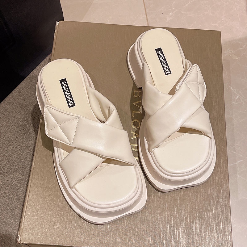 Sandal Đế Dày Quai Chéo Phong Cách Mới Chống Trượt Thời Trang Mùa Hè Dành Cho Nữ