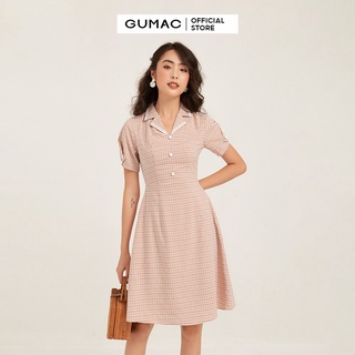 Đầm nữ ôm GUMAC sọc caro basic, đủ size DB187