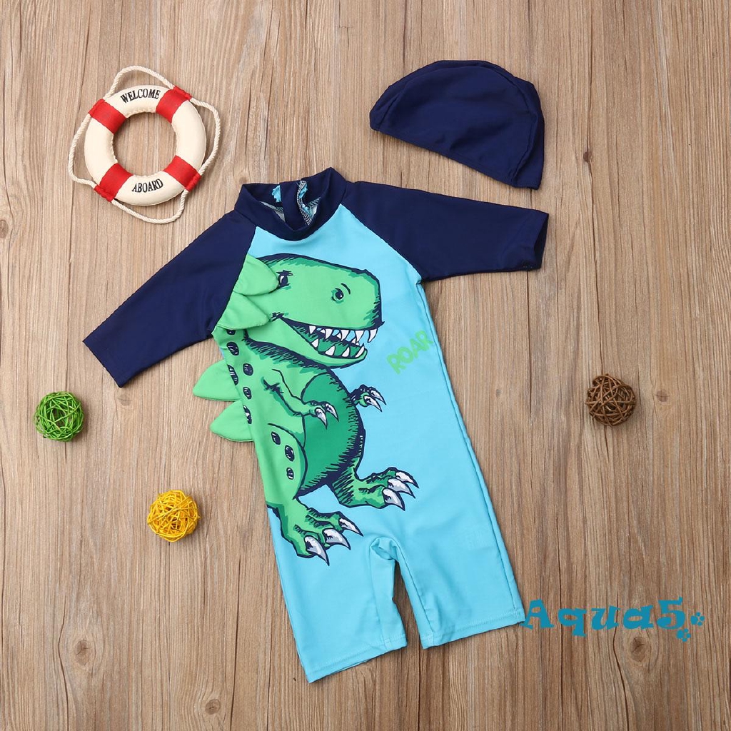 Bộ đồ bơi liền quần hình khủng long + nón bơi dễ thương cho bé