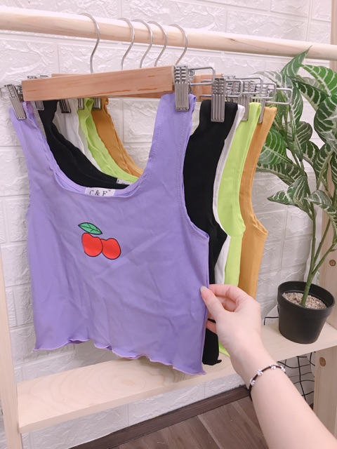 Áo thun croptop dây bản to cherry hình thật shop chụp | BigBuy360 - bigbuy360.vn