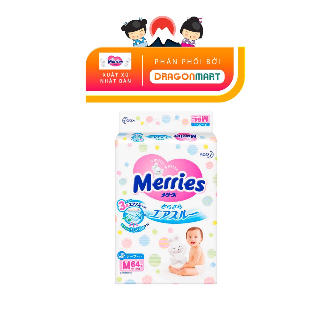 [NHẬT BẢN] Tã Dán Merries Size M (64 Miếng)