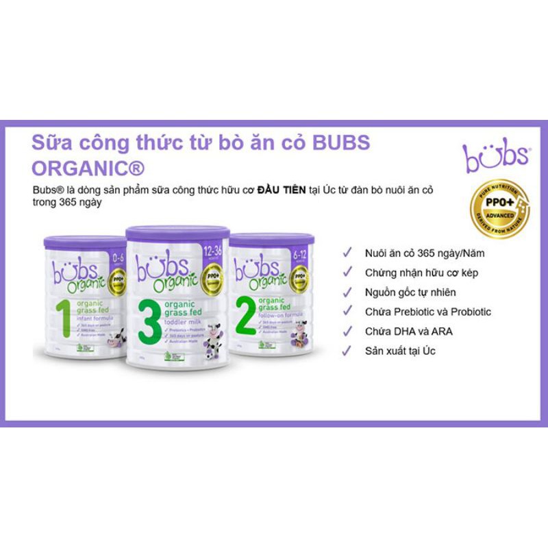 [CHính Hãng ]Sữa Dê Bubs Oganic Úc hộp 800g 1-2-3