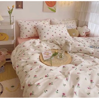 Chăn ga cotton living hoa hồng