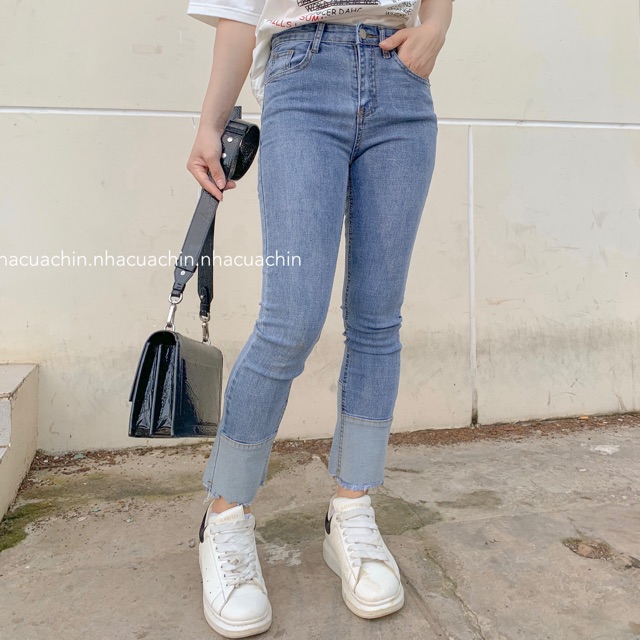 Quần jeans gép gấu