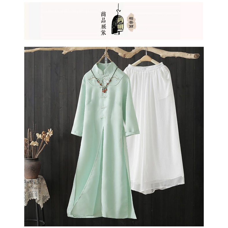 Bộ đồ sườn xám cách tân phong cách Trung Hoa thời trang mùa hè 2022 cho nữ