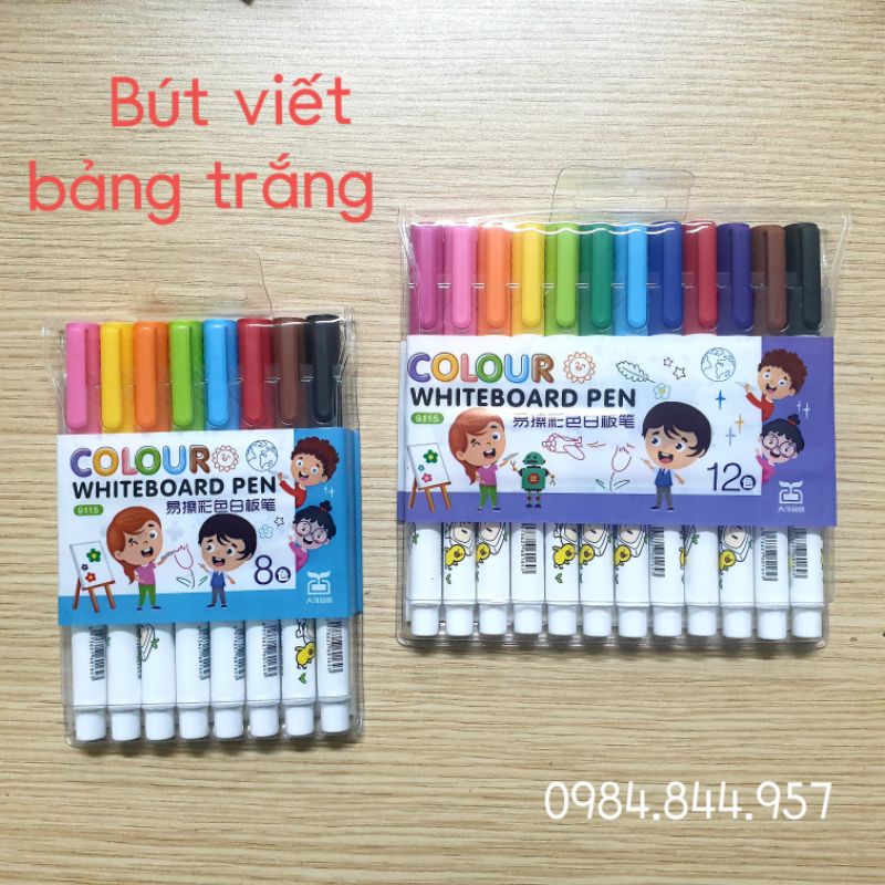 Bộ 8/12 màu bút dạ vẽ bảng trắng xóa được