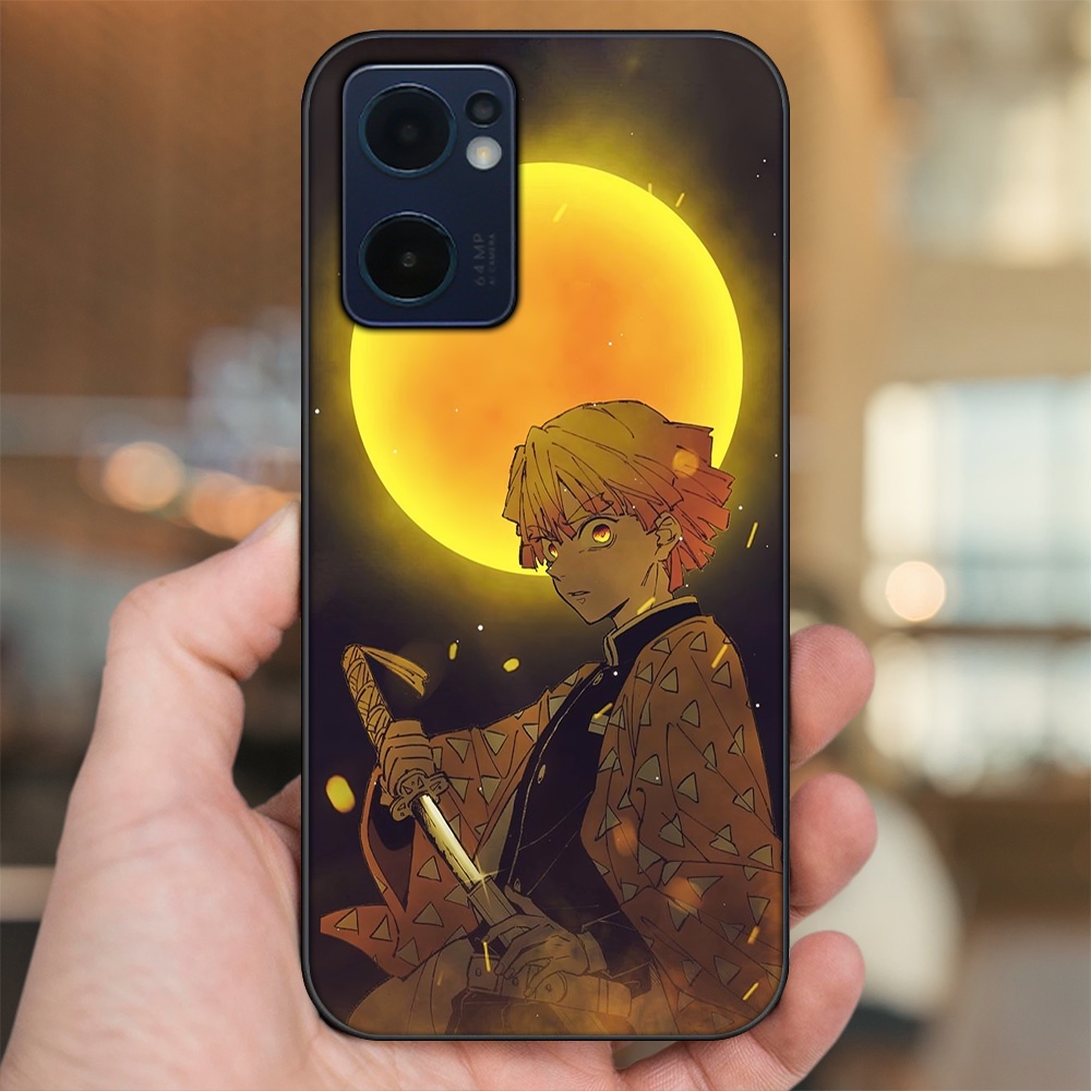 Ốp lưng Oppo Reno 7 5G viền đen in hình Zenitsu Kimetsu no Yaiba
