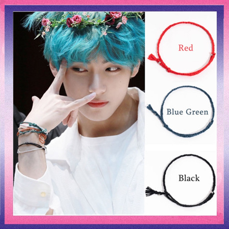 Kpop BTS Bracelet JIMIN Jungkook V Leather Red Charm