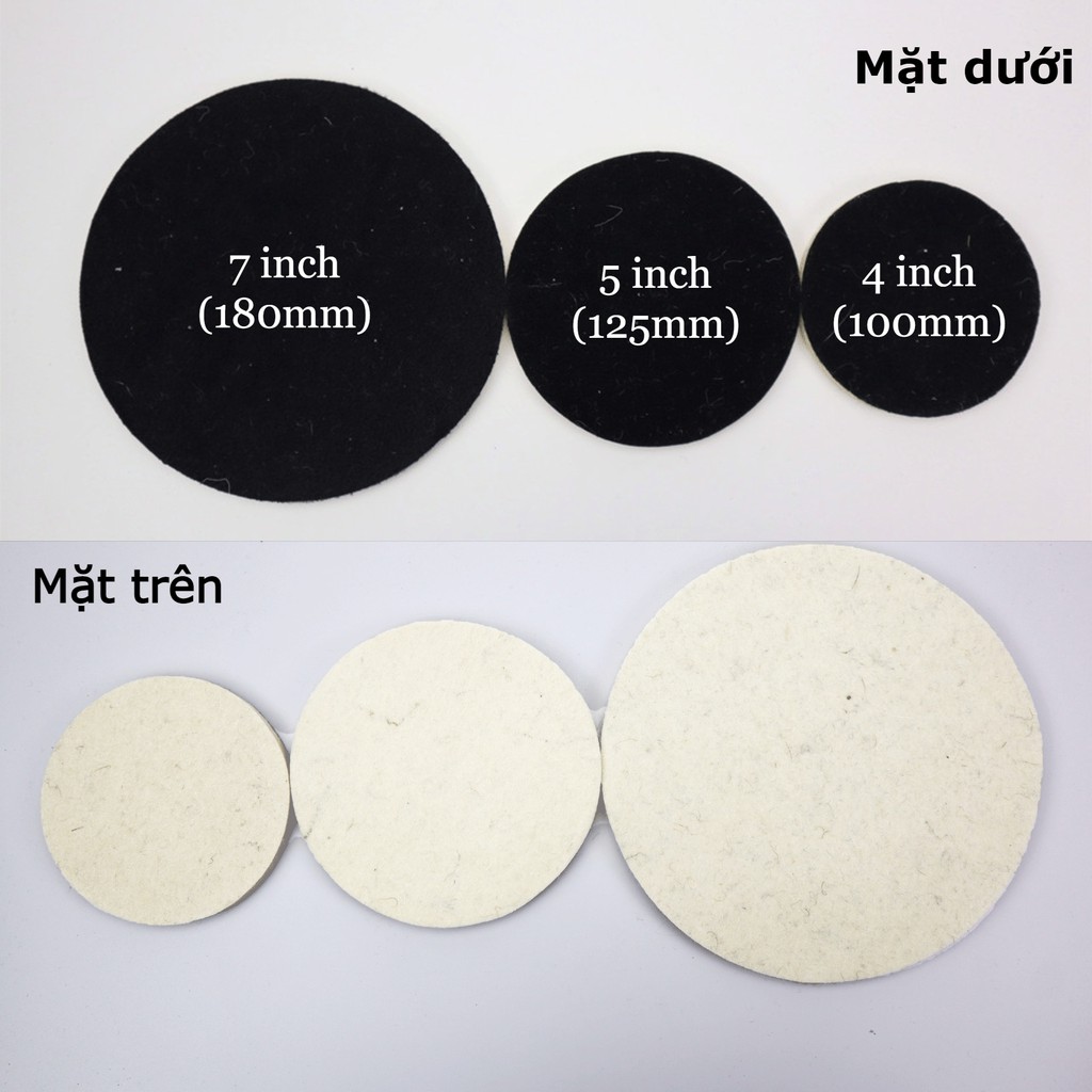 Miếng phớt pad nỉ đánh bóng kính, inox size 4-5-7inch tự dính