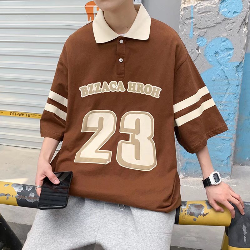 Áo polo Dáng Rộng Tay Ngắn Cổ Bẻ Màu Sắc Retro Dành Cho Nam Và Nữ