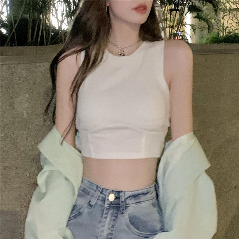 50192 Áo Vest Ngắn Mỏng Vừa Vặn Cổ Tròn