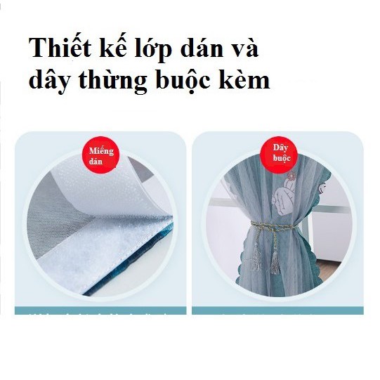 Rèm cửa dán tường 2 lớp LEVIKA họa tiết dễ thương, không khoan đục, chắc chắn, giá rẻ