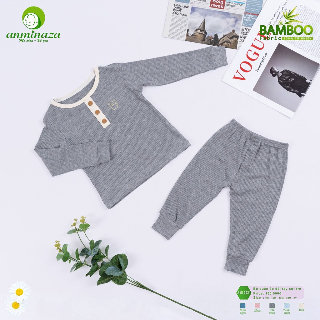 [CHÍNH HÃNG] Bộ quần áo dài tay trẻ em cổ trụ chất liệu sợi tre mềm mại Anminaza