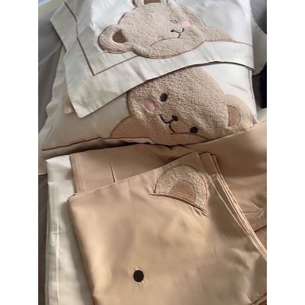 Bộ chăn ga kèm vỏ gối Teddy Bear Lụa tặng kèm gấu teddy xinh xắn