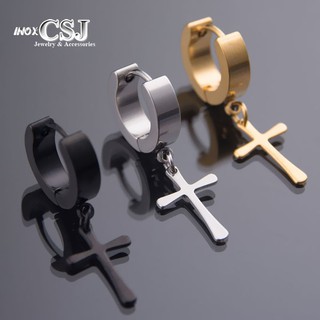 Bông tai inox nam khoen tròn rớt thánh giá, chuẩn thời trang Hàn Quốc - Pala Store