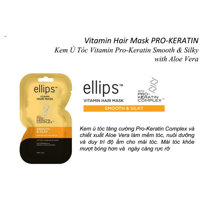 Kem ủ tóc giúp tóc mềm mượt óng ả Ellips Vitamin Hair Mask Pro Keratin Complex - Smooth &amp; Silky 18g
