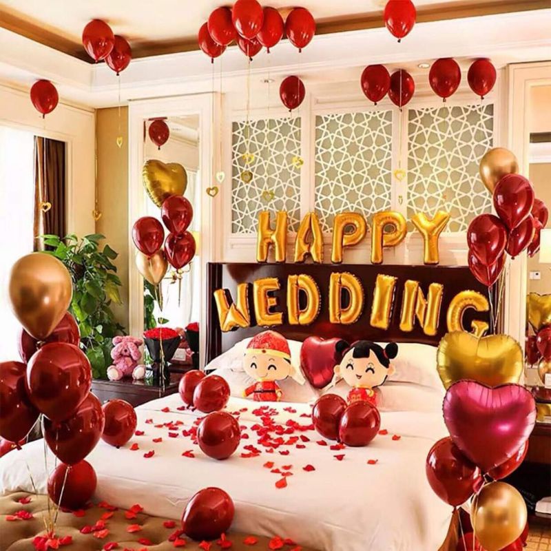 [ KHUYẾN + MẠI] Sét Bóng Trang Trí Phòng Cưới Tông Đỏ  Vàng [ Tặng 100 Cánh Hoa]