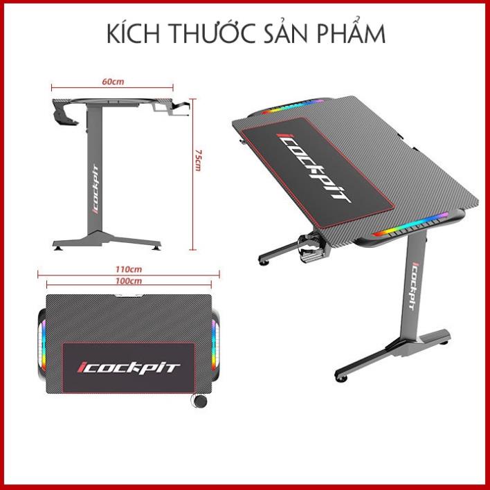 Bàn Gaming Sợi Cacbon. Bàn Chơi Game Cao Cấp. Đèn LED RGB Cảm Biến Âm Thanh. . .
