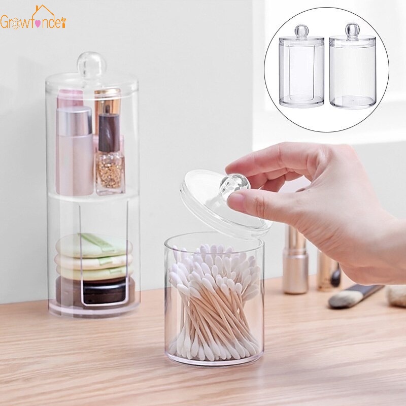 1 Bộ 2 Hộp Đựng Tăm Bông Trang Điểm Cỡ Lớn Bằng Acrylic Trong Suốt Chống Mài Mòn Tiện Dụng