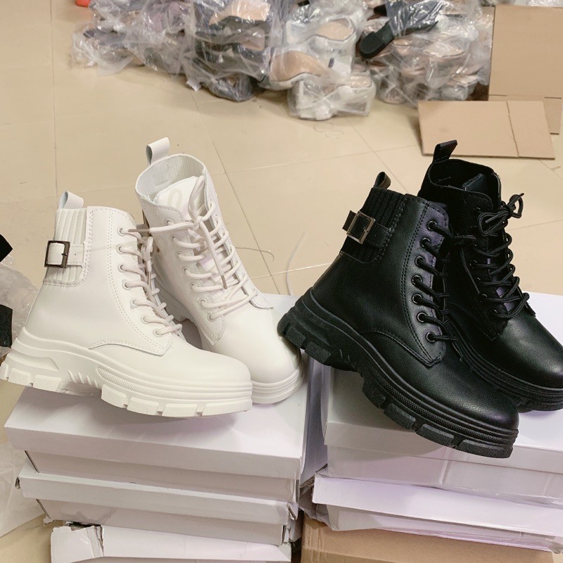 Bốt cao cấp cổ chu đai cài đế ulzzang cao 5p max tôn dáng kéo dài chân