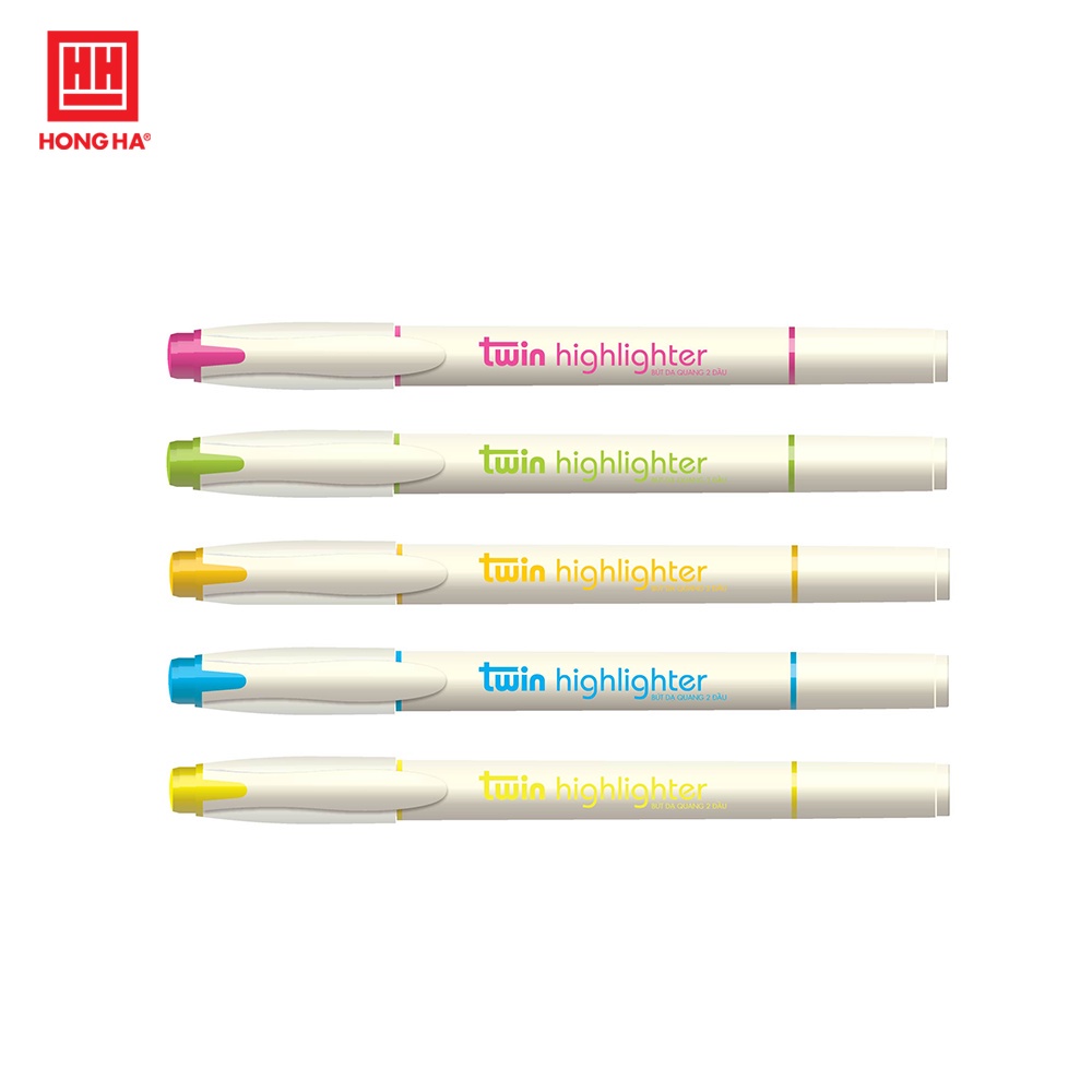 Bút highlight nhớ dòng 2 đầu Hồng Hà - 5 màu, tươi sáng - 6690,Đầu bút và ruột bút bằng Polyester, dạng vát xéo