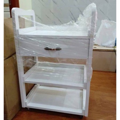 Xe đẩy gỗ 3 tầng có bánh xe, có ngăn kéo