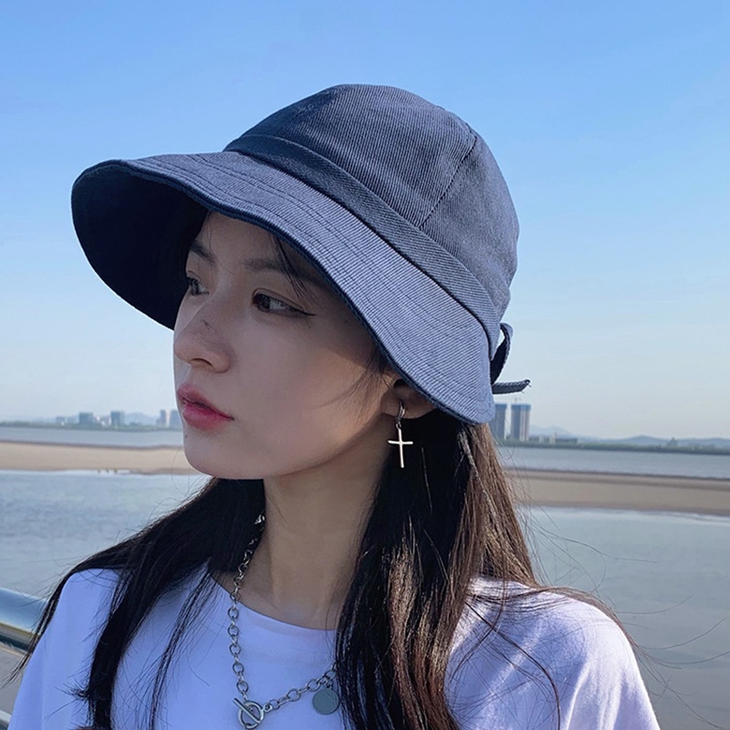 Mũ Lưỡi Trai Cotton Vành Rộng Thắt Nơ Xinh Xắn