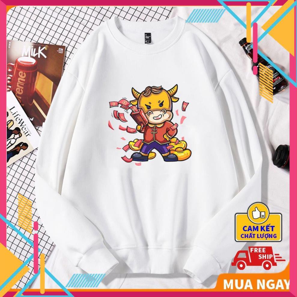 (DEAL SỐC) Áo nỉ hoodie nam form rộng tay dài Chất in hình Trâu SUPREME, Áo sweater Unisex năng động cá tính AN1141