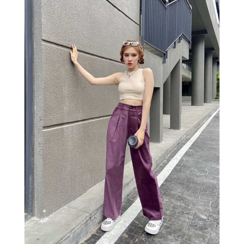 Quần ống rộng dài 100cm chất nhung tăm | BigBuy360 - bigbuy360.vn