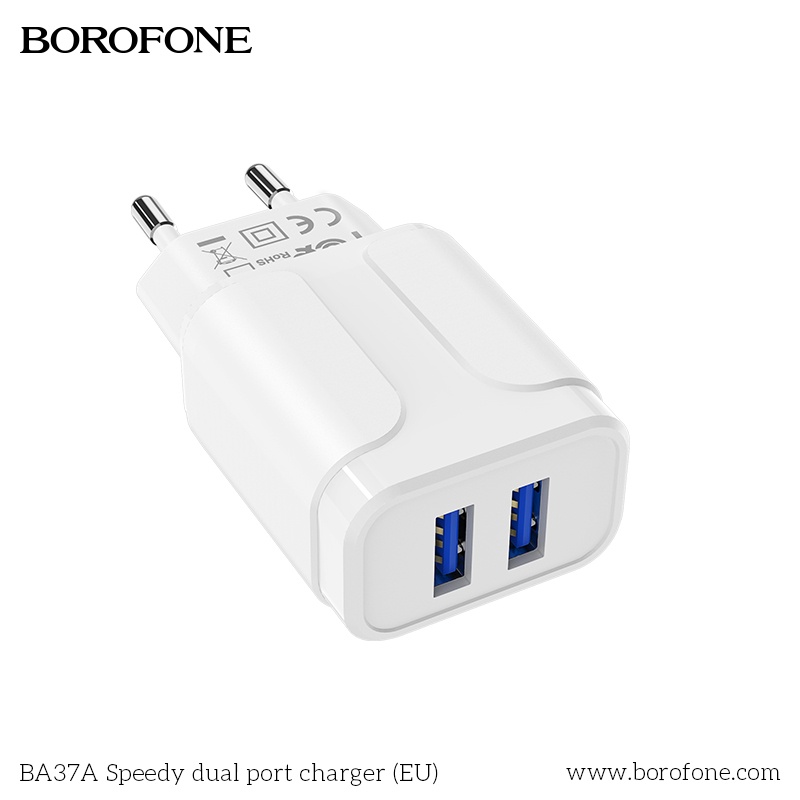 Củ sạc iphone, android Borofone BA37 12W 2 cổng USB 2.4A chuẩn EU, US