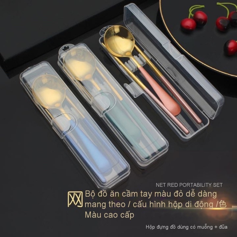 HỘP THÌA NĨA, ĐŨA INOX VÀNG SUS 304 CAO CẤP KÈM HỘP ĐỰNG | BỘ THÌA ĐŨA CÁ NHÂN MANG DU LỊCH, VĂN PHÒNG KIỂU HÀN QUỐC