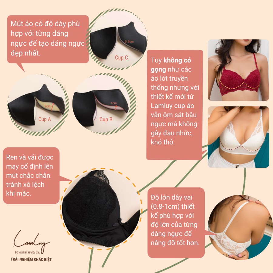 Áo ngực không gọng Lamluy Bra Ren Đen V2 nâng ngực tốt | BigBuy360 - bigbuy360.vn