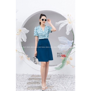 Áo so mi cổ vest $ chân váy chữ A