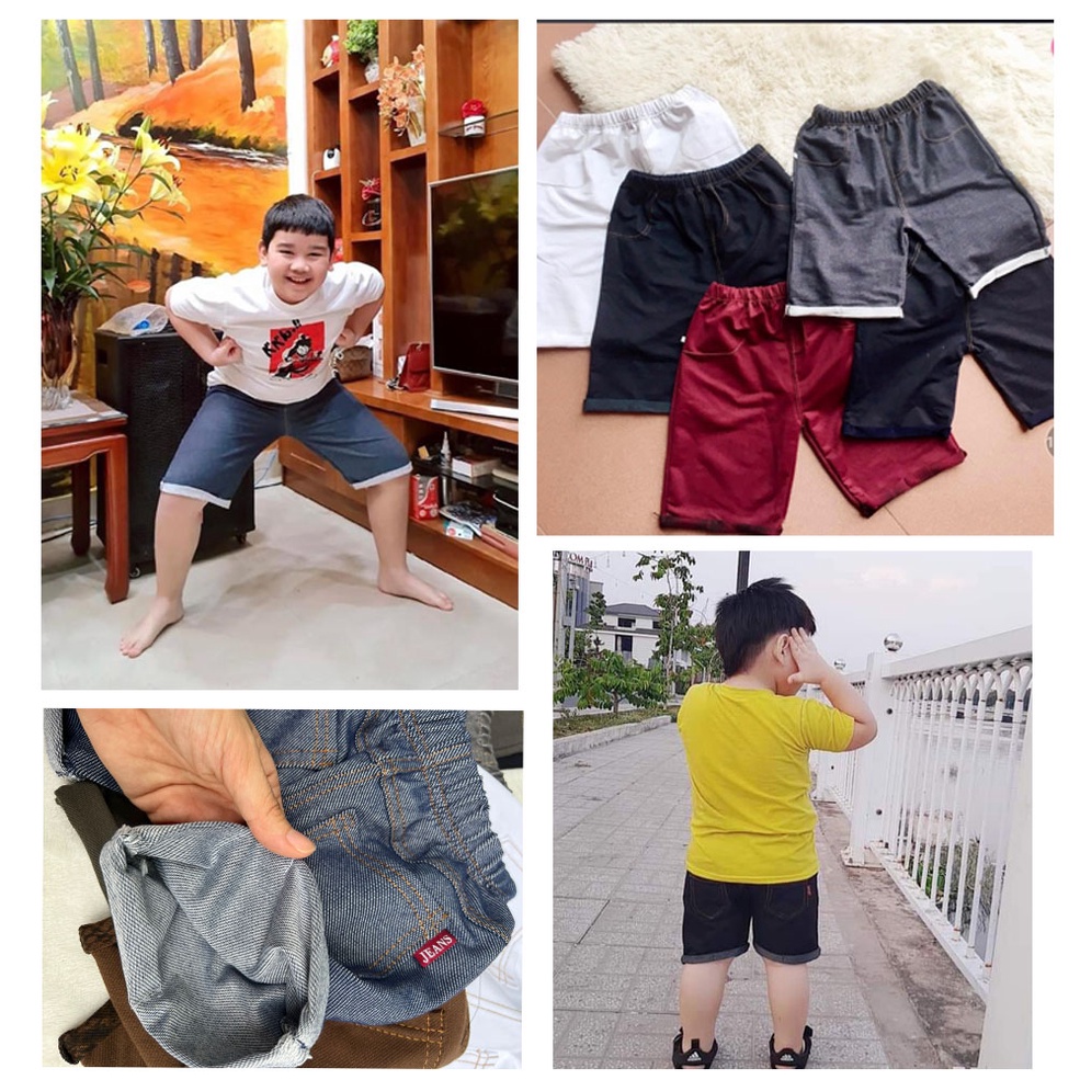 Quần đùi giả jean cho bé trai, bé gái co giãn, thoáng mát size từ 30-65kg