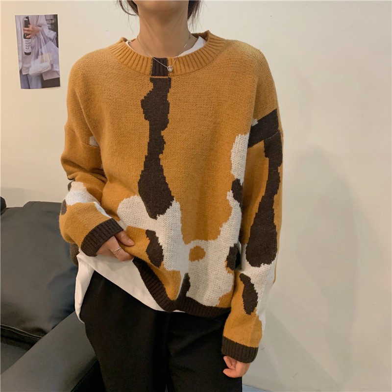 Áo Khoác Sweater Dệt Kim Chui Đầu Kiểu Retro Hàn Quốc Cá Tính