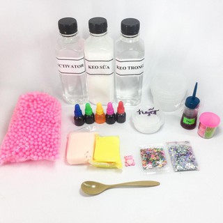 Combo bộ kit làm slime mới đầy đủ như hình