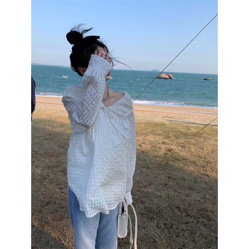 Áo Kiểu Tay Dài Trễ Vai Dáng Rộng Phong Cách retro Hàn Quốc Thời Trang Cho Nữ