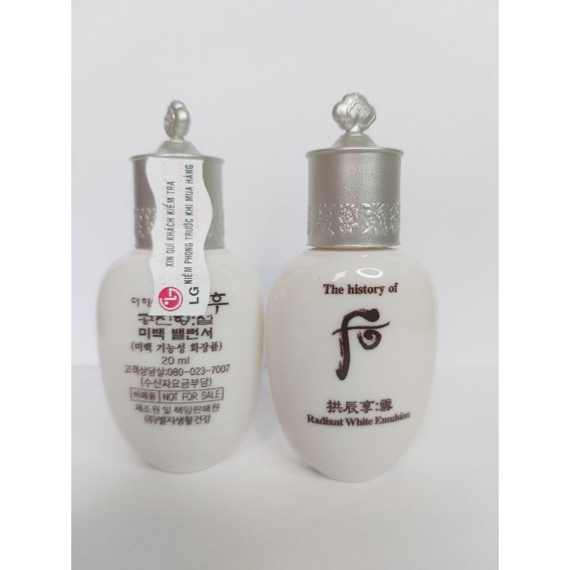 1 Lọ sữa dưỡng trắng da mờ sạm nám Whoo radiant white emulsion 20ml