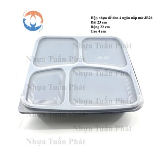 50 hộp nhựa đế đen đựng cơm 4 ngăn nắp mờ JB26
