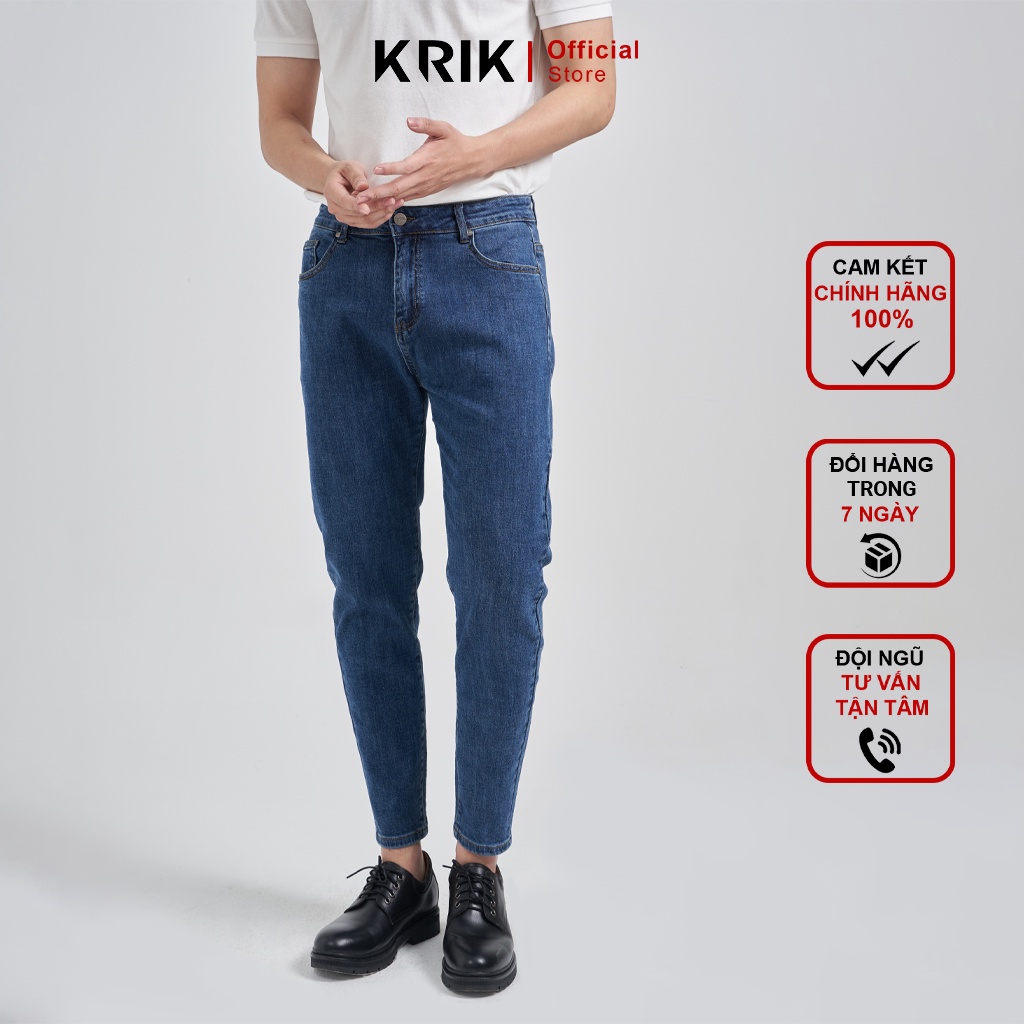 Quần Jean Nam Chất Bò Local Brand Đẹp KRIK Dáng Baggy Màu Xanh Trơn QJ0009