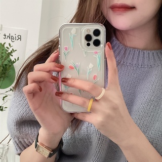 Ốp Điện Thoại Trong Suốt Chống Sốc Họa Tiết Hoa Tulipp Cho iPhone 13 12 11 Pro MAX XS MAX XR X 7+ 8 Plus