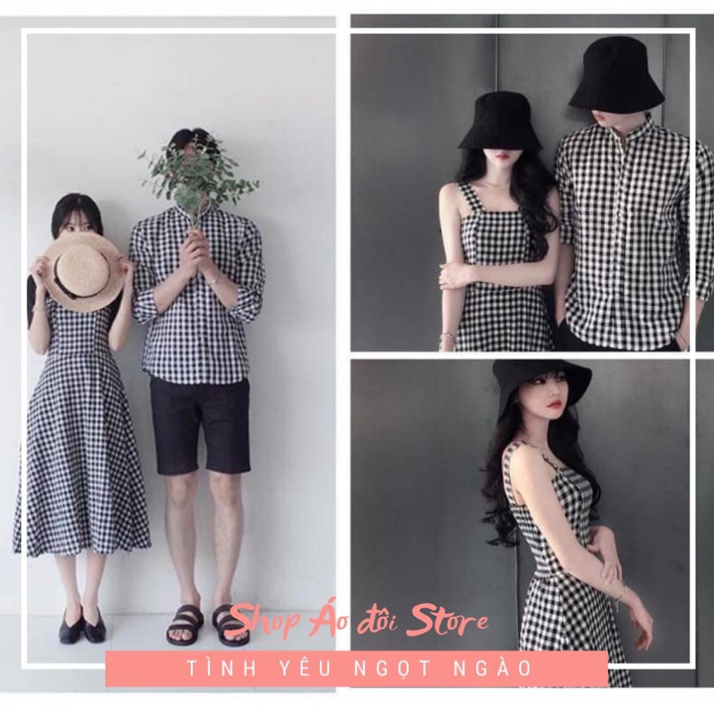 Bộ áo váy sơ mi cặp cao cấp, đồ đôi nam nữ  dễ thương, chất đẹp để chụp hình cưới, đi du lịch