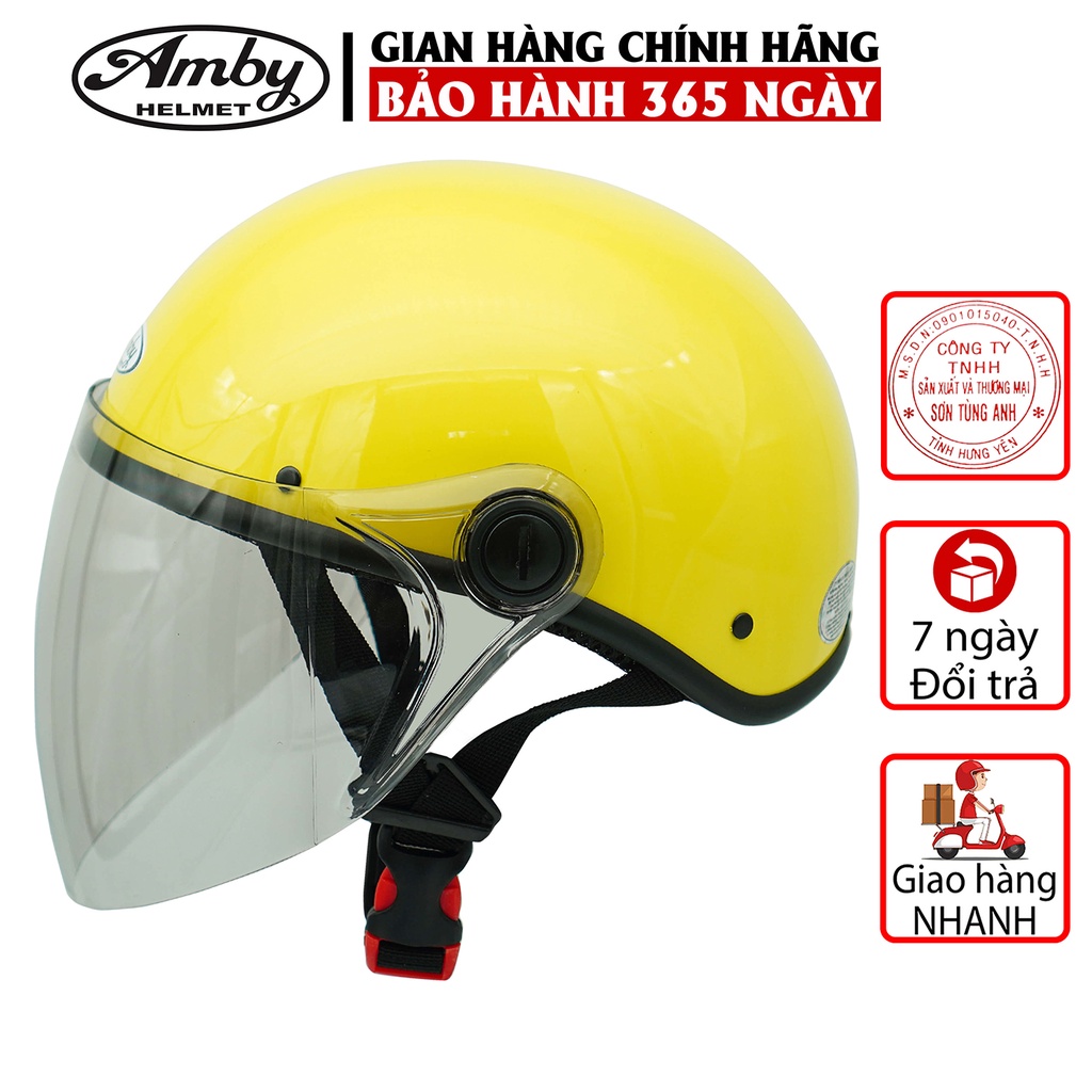 Mũ Bảo Hiểm Nửa Đầu Amby Helmet ST05, có kính dài che cả mặt, kiểu dáng thời trang cho nam và nữ - Màu Vàng