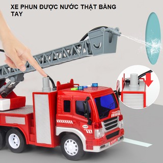 Mô hình xe cứu hỏa đồ chơi trẻ em phun được nước xe tỉ lệ 1:16 có thang rút