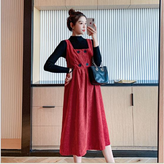 Sét Yếm Bầu Công Sở Dự Tiệc Cao Cấp Azuno AZ1012 Chất Liệu Nhung Ép (Kèm Áo Len)